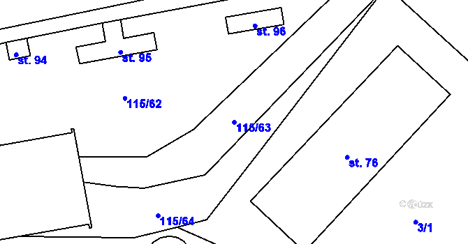 Parcela st. 115/63 v KÚ Hoštice u Mochtína, Katastrální mapa