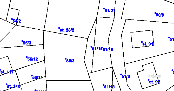 Parcela st. 51/15 v KÚ Mochtín, Katastrální mapa