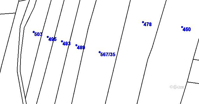Parcela st. 567/35 v KÚ Mochtín, Katastrální mapa