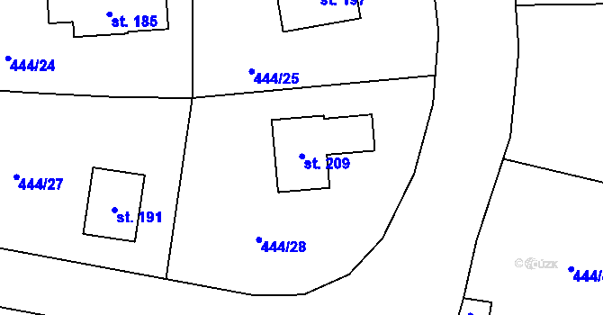 Parcela st. 209 v KÚ Mochtín, Katastrální mapa