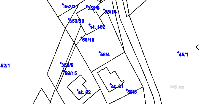 Parcela st. 58/4 v KÚ Srbice u Mochtína, Katastrální mapa