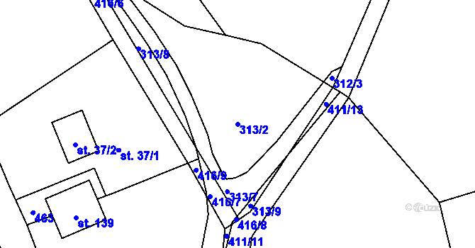 Parcela st. 313/2 v KÚ Srbice u Mochtína, Katastrální mapa