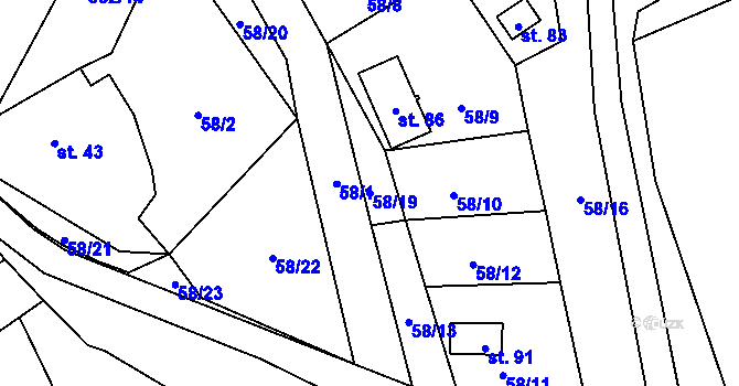Parcela st. 58/19 v KÚ Srbice u Mochtína, Katastrální mapa
