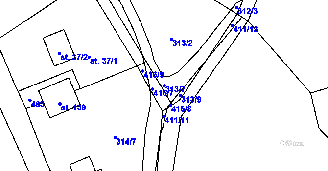 Parcela st. 313/7 v KÚ Srbice u Mochtína, Katastrální mapa