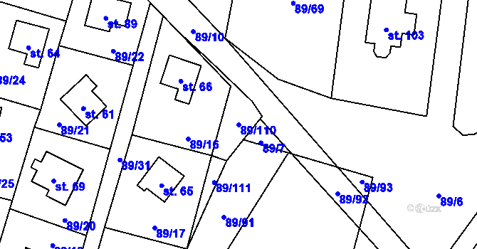 Parcela st. 89/110 v KÚ Srbice u Mochtína, Katastrální mapa