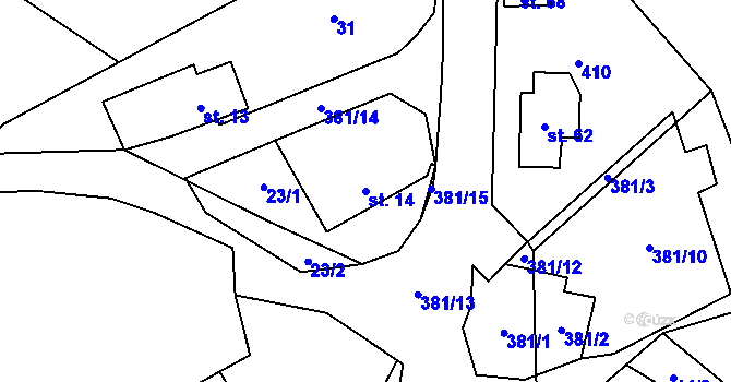 Parcela st. 14 v KÚ Těšetiny, Katastrální mapa