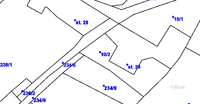 Parcela st. 10/2 v KÚ Těšetiny, Katastrální mapa