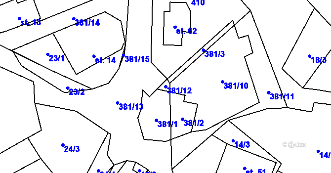 Parcela st. 381/12 v KÚ Těšetiny, Katastrální mapa