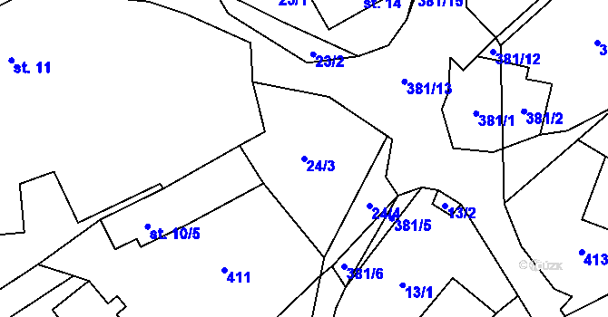 Parcela st. 24/3 v KÚ Těšetiny, Katastrální mapa