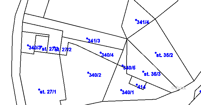 Parcela st. 340/4 v KÚ Těšetiny, Katastrální mapa