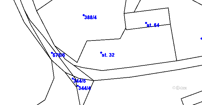 Parcela st. 32 v KÚ Rájov-Černice, Katastrální mapa