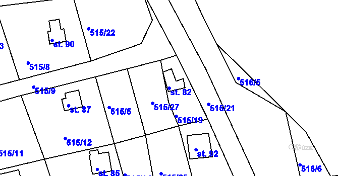 Parcela st. 82 v KÚ Rájov-Černice, Katastrální mapa