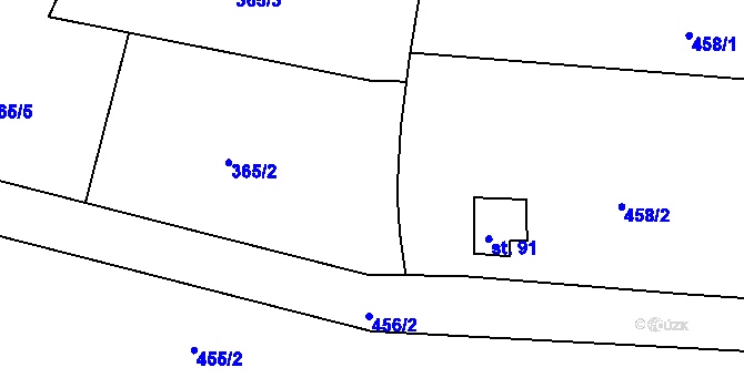 Parcela st. 365/4 v KÚ Rájov-Černice, Katastrální mapa