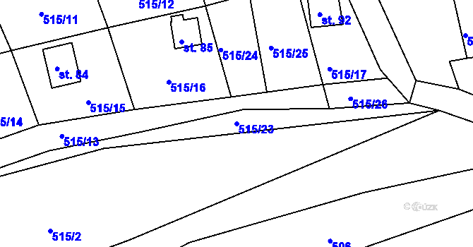 Parcela st. 515/23 v KÚ Rájov-Černice, Katastrální mapa