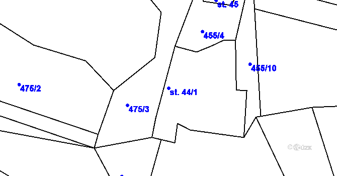 Parcela st. 44/1 v KÚ Rájov-Černice, Katastrální mapa