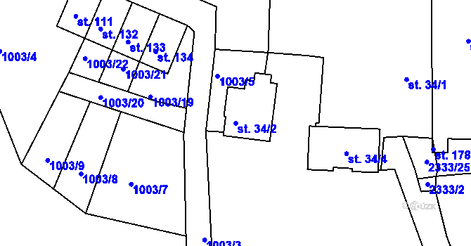 Parcela st. 34/2 v KÚ Mojné, Katastrální mapa