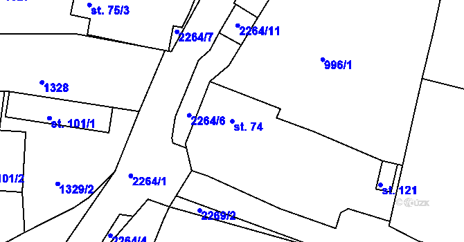 Parcela st. 74 v KÚ Mojné, Katastrální mapa
