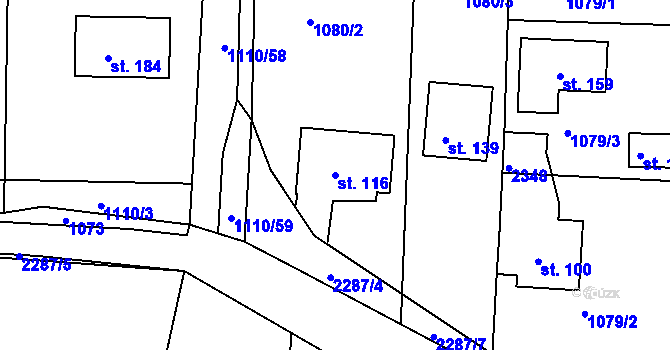 Parcela st. 116 v KÚ Mojné, Katastrální mapa