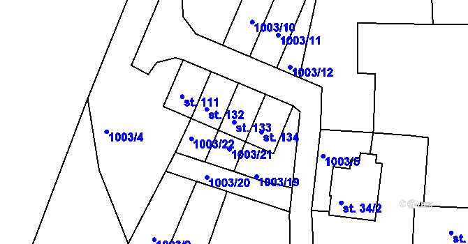 Parcela st. 133 v KÚ Mojné, Katastrální mapa
