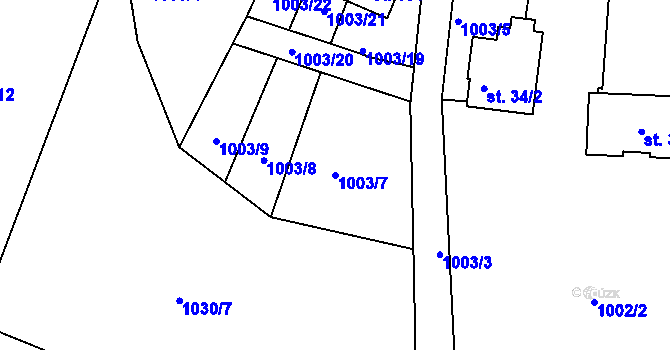 Parcela st. 1003/7 v KÚ Mojné, Katastrální mapa