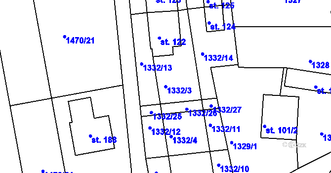 Parcela st. 1332/3 v KÚ Mojné, Katastrální mapa