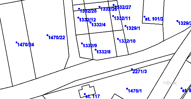 Parcela st. 1332/8 v KÚ Mojné, Katastrální mapa