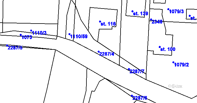 Parcela st. 2287/4 v KÚ Mojné, Katastrální mapa