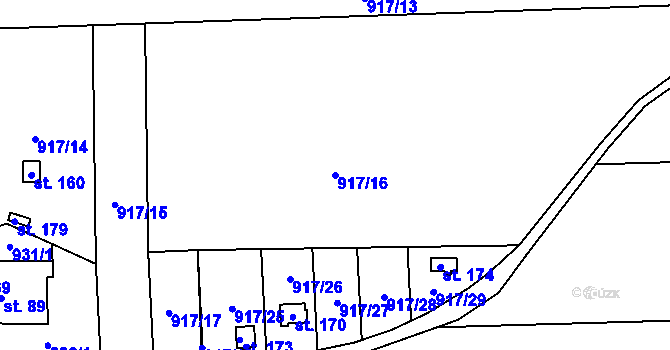 Parcela st. 917/16 v KÚ Mojné, Katastrální mapa