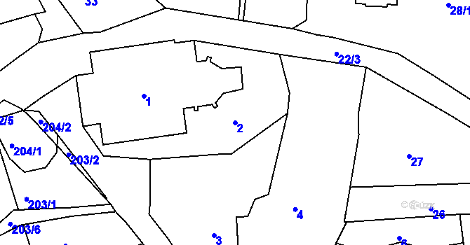 Parcela st. 2 v KÚ Mojžíř, Katastrální mapa