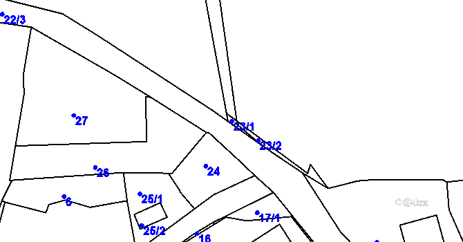Parcela st. 23/1 v KÚ Mojžíř, Katastrální mapa