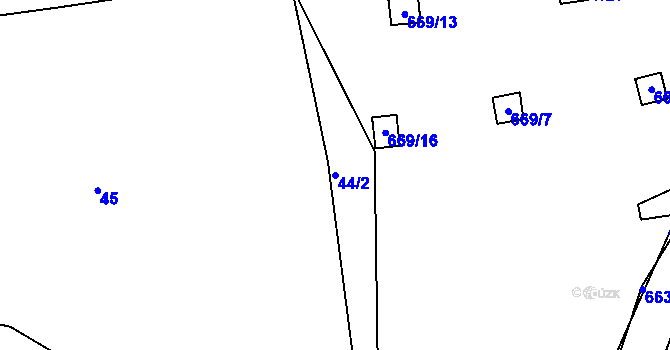 Parcela st. 44/2 v KÚ Mojžíř, Katastrální mapa
