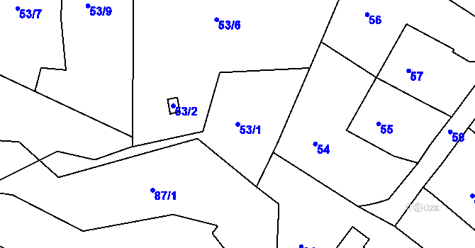 Parcela st. 53/1 v KÚ Mojžíř, Katastrální mapa