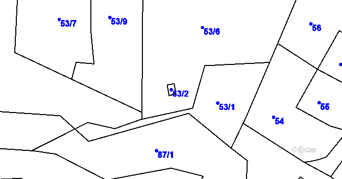 Parcela st. 53/2 v KÚ Mojžíř, Katastrální mapa