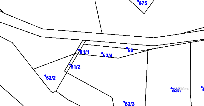 Parcela st. 53/4 v KÚ Mojžíř, Katastrální mapa
