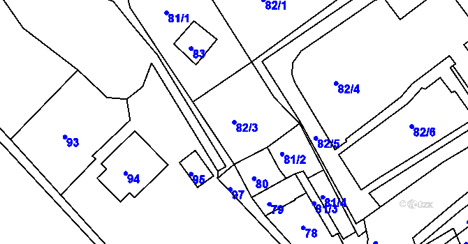 Parcela st. 82/3 v KÚ Mojžíř, Katastrální mapa