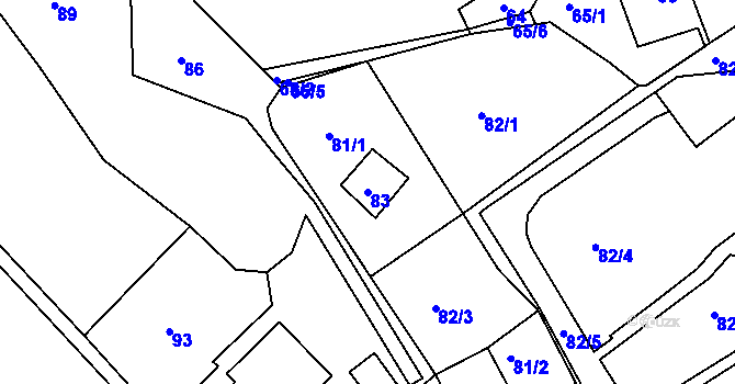 Parcela st. 83 v KÚ Mojžíř, Katastrální mapa