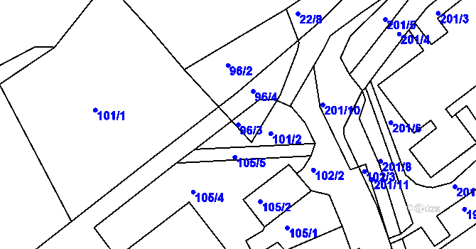 Parcela st. 96/3 v KÚ Mojžíř, Katastrální mapa
