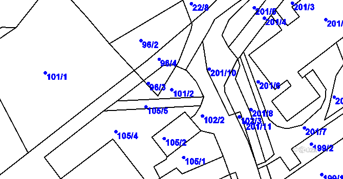 Parcela st. 101/2 v KÚ Mojžíř, Katastrální mapa