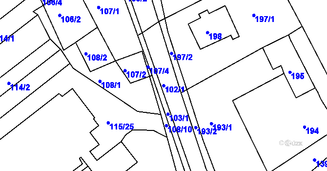 Parcela st. 102/1 v KÚ Mojžíř, Katastrální mapa