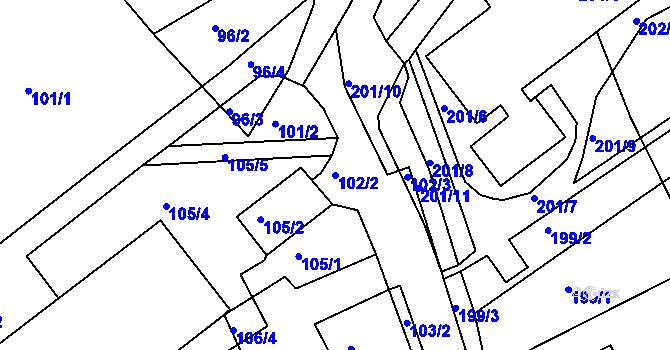 Parcela st. 102/2 v KÚ Mojžíř, Katastrální mapa