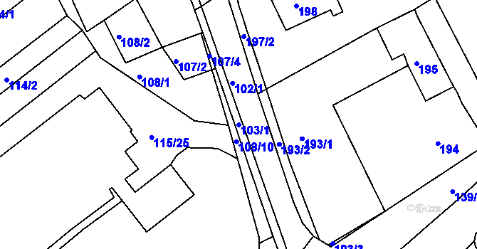 Parcela st. 103/1 v KÚ Mojžíř, Katastrální mapa