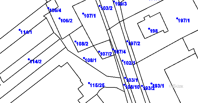 Parcela st. 107/2 v KÚ Mojžíř, Katastrální mapa