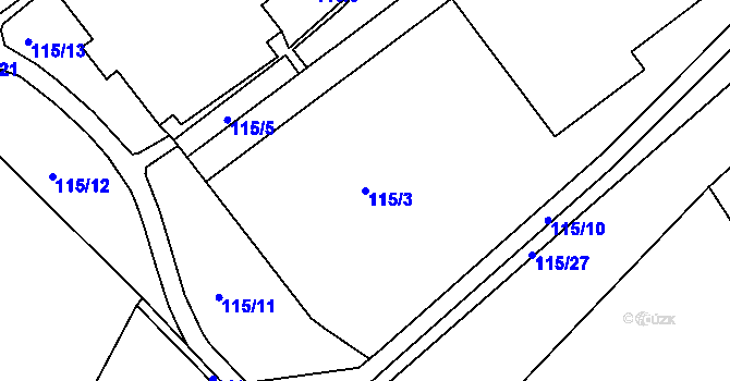 Parcela st. 115/3 v KÚ Mojžíř, Katastrální mapa