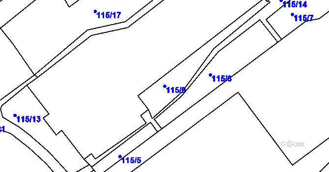 Parcela st. 115/9 v KÚ Mojžíř, Katastrální mapa