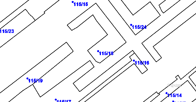 Parcela st. 115/18 v KÚ Mojžíř, Katastrální mapa