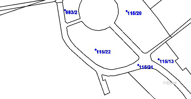 Parcela st. 115/22 v KÚ Mojžíř, Katastrální mapa