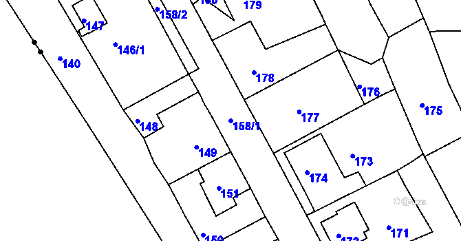 Parcela st. 158/1 v KÚ Mojžíř, Katastrální mapa