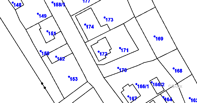 Parcela st. 172 v KÚ Mojžíř, Katastrální mapa