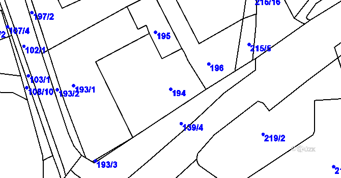 Parcela st. 194 v KÚ Mojžíř, Katastrální mapa