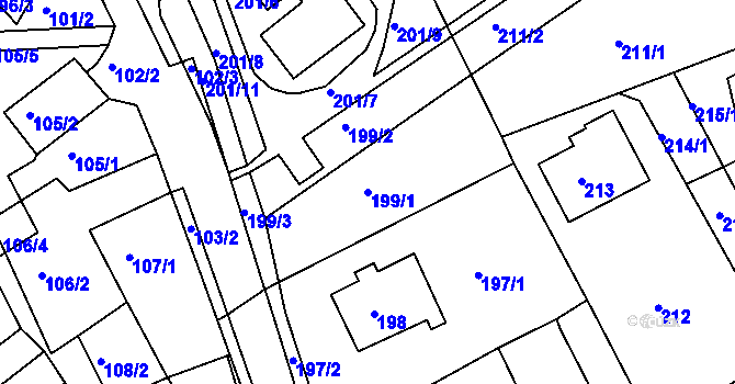 Parcela st. 199/1 v KÚ Mojžíř, Katastrální mapa